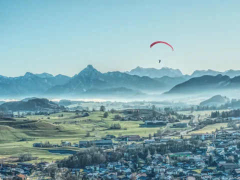 Paragliding over Nesselwang, alps scenery